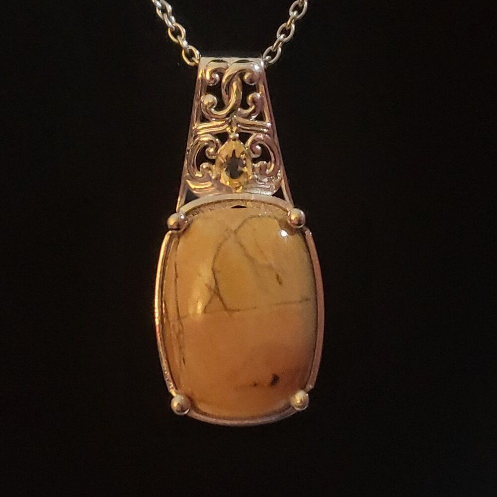 Cherry Creek & Brazilian Citrine Stainless Steel Pendant Necklace